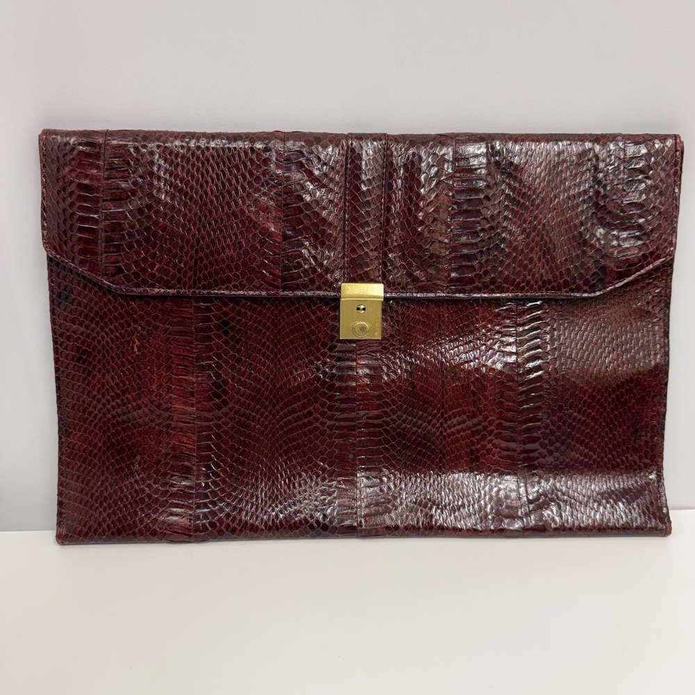 Vintage Snakeskin Portfolio Clutch Burgundy Large 15" by 9 7/8" For Laptop IPad